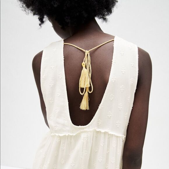 Zara Long Embroidered Dress New Ecru - Picture 2 of 5